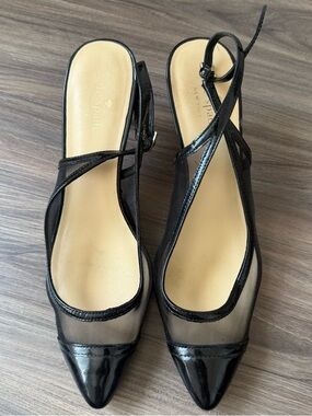 kate spade Black Pointed Mesh Slingback Heels